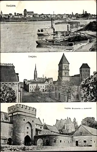Ak Toruń Thorn Westpreußen, Hafenpartie, Kirche, Brückentor, Junkerhof