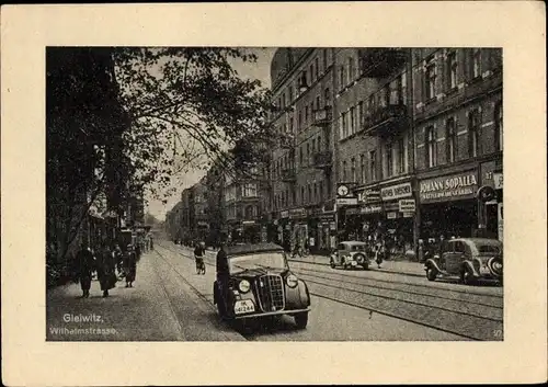 Ak Gliwice Gleiwitz Schlesien, Wilhelmstraße, Autokennzeichen IK 141244, G. Johann Sopalla
