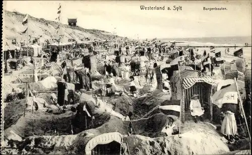 Foto Ak Westerland auf Sylt, Strandleben, Burgenbauten