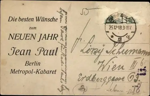 Künstler Ak Jean Paul, Berlin Metropol Kabarett, Neujahresglückwunsch