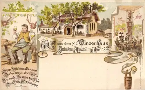 Künstler Ak Wien, Jubiläums-Ausstellung 1898, Niederösterreichisches Winzerhaus