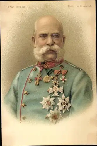 Litho Kaiser Franz Joseph I., Portrait, Uniform, Orden