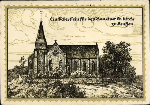 Künstler Ak Seußen Arzberg in Oberfranken, Evangelische Kirche, Baustein