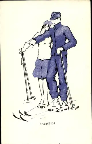 Ak Paar beim Skilanglauf, Ski Heil