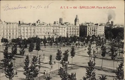 Ak Barcelona Katalonien Spanien, Plaza de Cataluña, Plaça de Catalunya