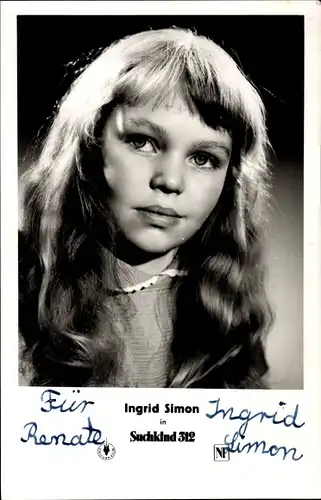 Ak Schauspielerin Ingrid Simon, Portrait, Autogramm