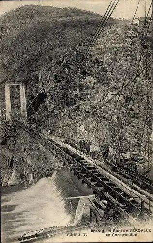 Ak Verdalle Tarn, Barrage et Pont en Construction