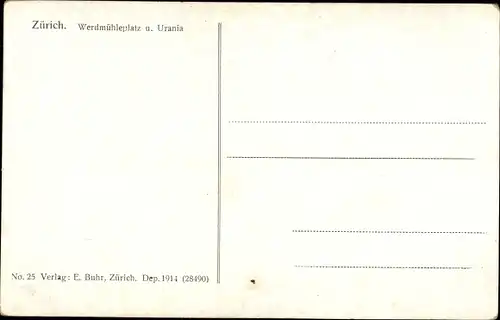 Ak Zürich Stadt Schweiz, Werdmühleplatz, Urania