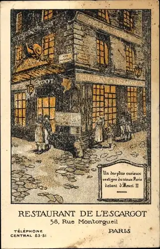 Künstler Ak Bourse de Paris II, Restaurant L'Escargot, Rue Montorgueil
