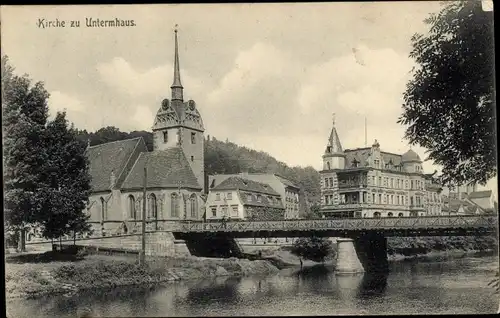 Ak Untermhaus Gera in Thüringen, Kirche, Elster, Brücke