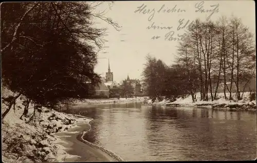 Ak Gera in Thüringen, Elster, Brücke, Kirche