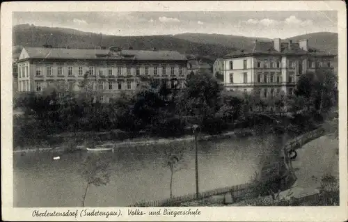 Ak Litvínov Oberleutensdorf Region Aussig, Volksschule, Bürgerschule