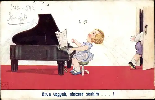 Künstler Ak Wills, John, singendes Mädchen am Flügel