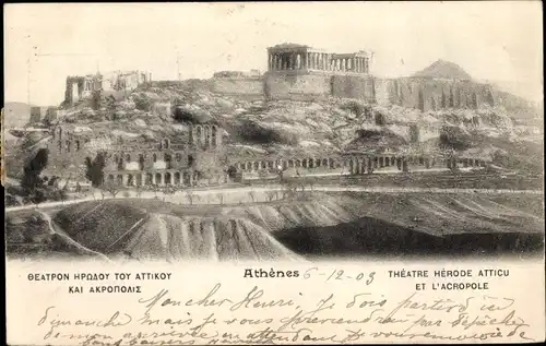 Ak Athen Griechenland, Akropolis, Amphitheater Odeon des Herodes Atticus