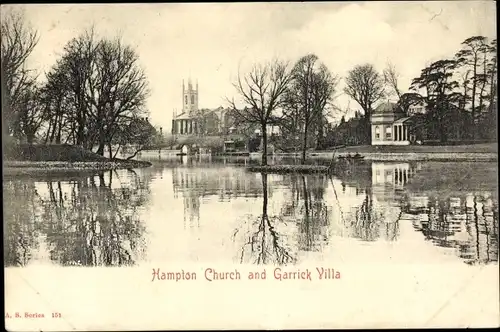 Ak Richmond upon Thames London England, Hampton Court, Kirche, Garricks Villa