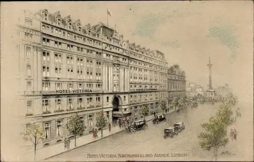 Künstler Ak London City England, Northumberland Avenue, Hotel Victoria