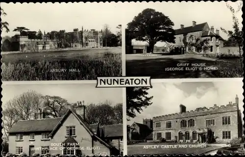 Ak Nuneaton West Midlands England, Arbury Hall, Griff House, South Farm, Astley Castle, Kirche