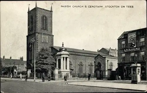 Ak Stockton on Tees Durham England, Pfarrkirche, Kenotaph
