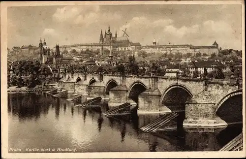 Ak Praha Prag Tschechien, Hradčany, Hradschin, Karlsbrücke