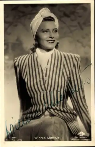 Ak Schauspielerin Winnie Markus, Film Foto Verlag A 3558/1, Autogramm