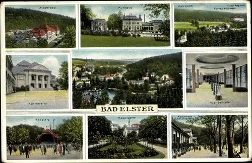 Ak Bad Elster im Vogtland, Albertbad, Kurhaus, Kath. Kirche, Wandelhalle, Kurtheater