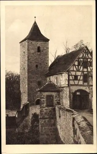 Ak Rothenburg ob der Tauber Mittelfranken, Burg, Turm, Fachwerkhaus