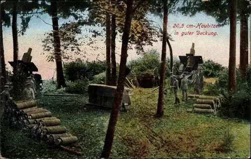 Ak 20.5 cm Haubitzen in guter Deckung, I WK