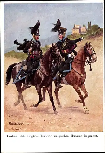Künstler Ak Beyer-Pegau, Uniformbild, Englisch-Braunschweigisches Husaren-Regiment