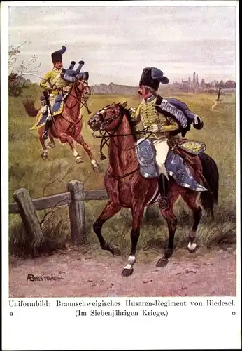 Künstler Ak Beyer-Pegau, Uniformbild, Braunschweigisches Husaren-Regiment von Riedesel