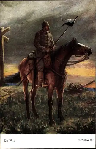 Künstler Ak De Witt, Grenzwacht, Preußischer Soldat zu Pferd