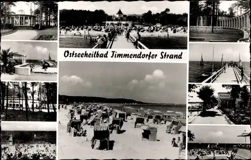 Ak Timmendorfer Strand in Ostholstein, Strand, Strandkörbe, Landungsbrücke, Pavillon, Kurhotel