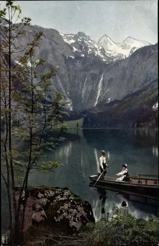 Ak Berchtesgaden in Oberbayern, Obersee, Gebirge, Ruderboot