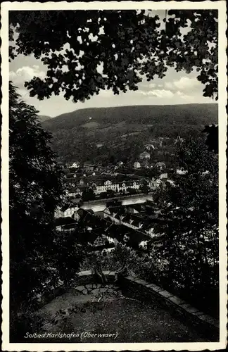 Ak Bad Karlshafen an der Oberweser Hessen, Blick vom Aussichtspunkt über den Ort