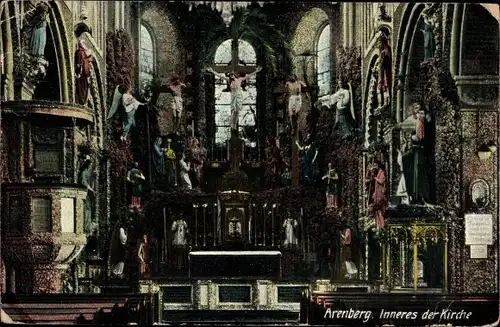 Ak Arenberg Koblenz am Rhein, St Nikolaus Kirche, Blick auf den Altar