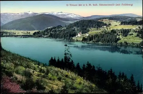 Ak Titisee Neustadt im Breisgau Hochschwarzwald, Blick über den See auf den Feldberg