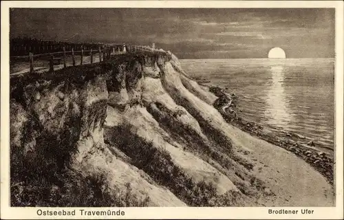 Ak Ostseebad Travemünde Lübeck, Brodtener Ufer, Sonne am Horizont