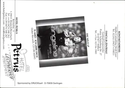 Ak Sängerin Angelina, Portrait, Autogramm