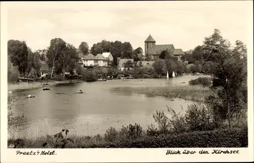 Foto Ak Preetz in Holstein, Kirchsee, Kirche, Boote