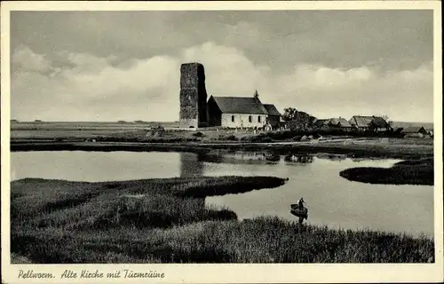 Ak Insel Pellworm Nordfriesland, Alte Kirche mit Turmruine