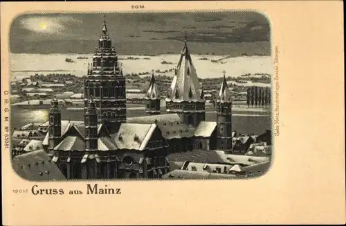 Mondschein Litho Mainz am Rhein, Dom