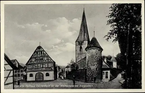 Ak Dörrenbach an der Weinstraße, altes Rathaus, Kirchturm