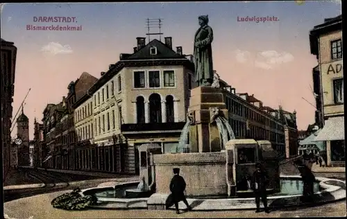 Ak Darmstadt in Hessen, Bismarckdenkmal, Ludwigsplatz
