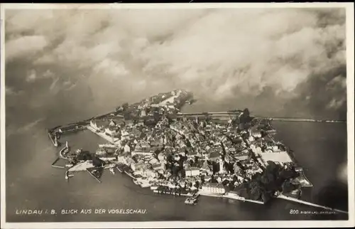 Foto Ak Lindau am Bodensee Schwaben, Fliegeraufnahme