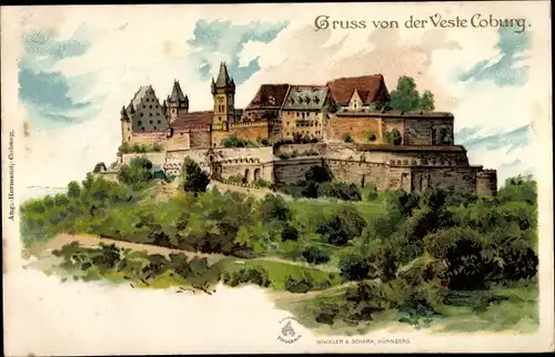 Litho Coburg in Oberfranken, Veste, Totalansicht