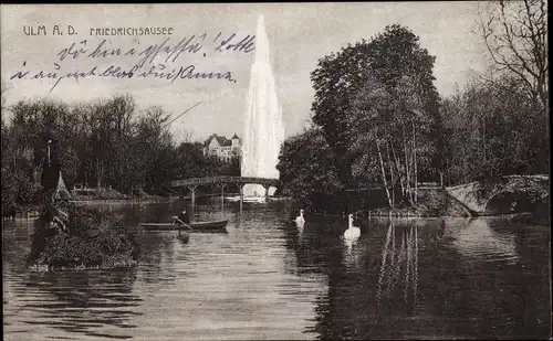 Ak Ulm an der Donau, Friedrichsausee, Brücke, Ruderboot