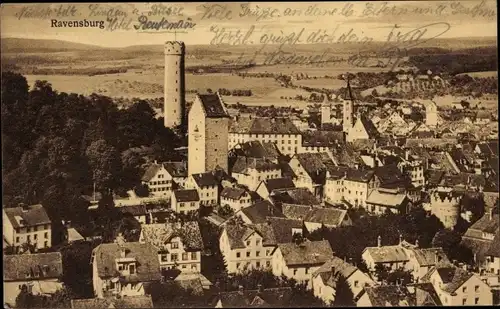 Ak Ravensburg in Württemberg Oberschwaben, Ortsansicht, Turm