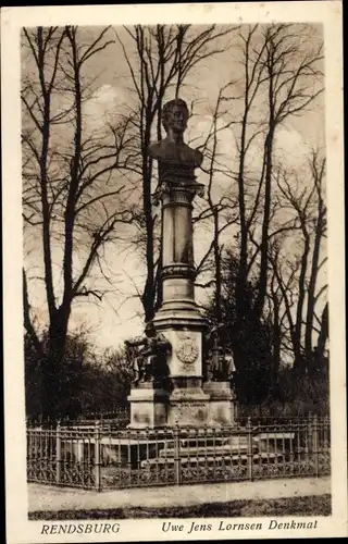 Ak Rendsburg in Schleswig Holstein, Uwe Jens Lornsen Denkmal