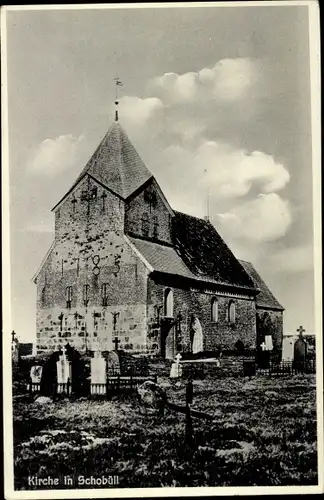 Ak Schobüll Husum in Nordfriesland, Kirche, Friedhof