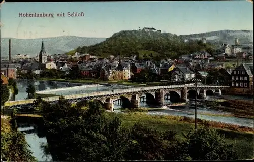 Ak Hohenlimburg Hagen in Westfalen Ruhrgebiet, Gesamtansicht, Schloss, Brücke