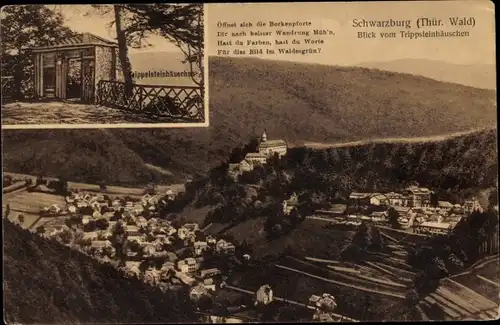 Ak Schwarzburg in Thüringen, Blick vom Trippsteinhäuschen